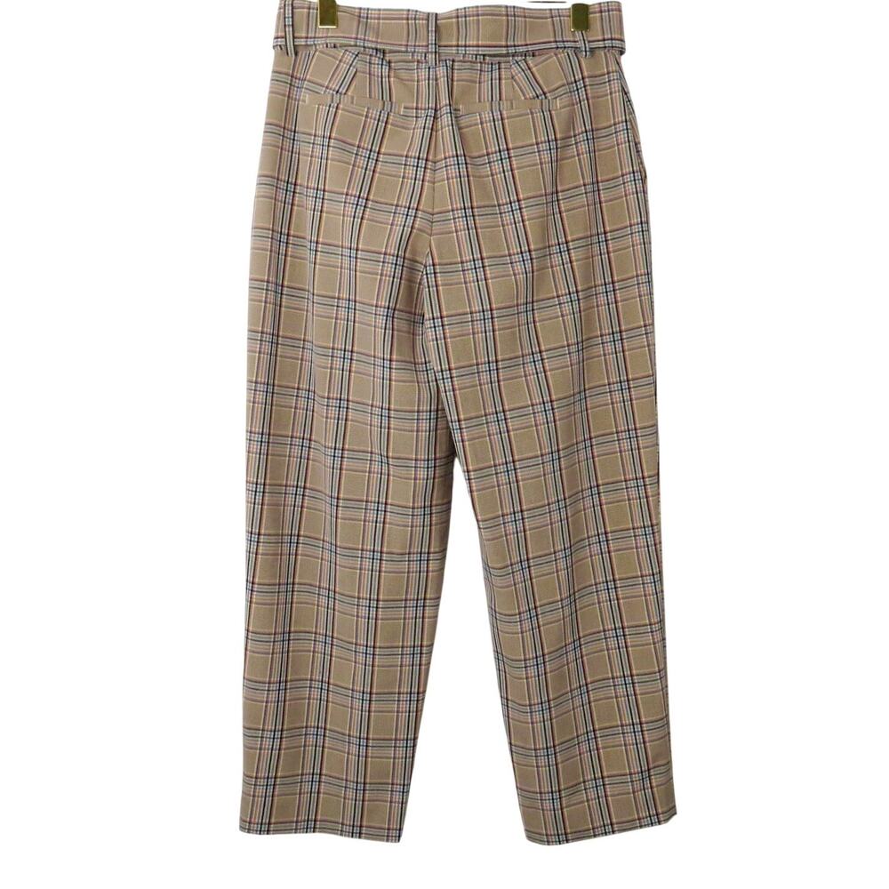 A New Day Beige Plaid High Rise Tie Waist Straight Leg Pants Trousers Size 4 - Picture 3 of 5